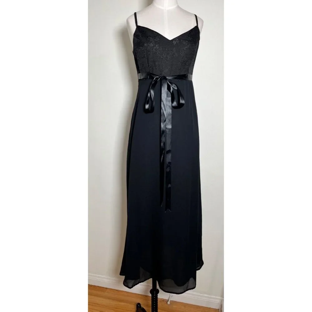 XOXO Vintage 90s Y2K Black Maxi Prom Dress Evening Gown Empire Waist Bow Size 5 - Picture 5 of 16
